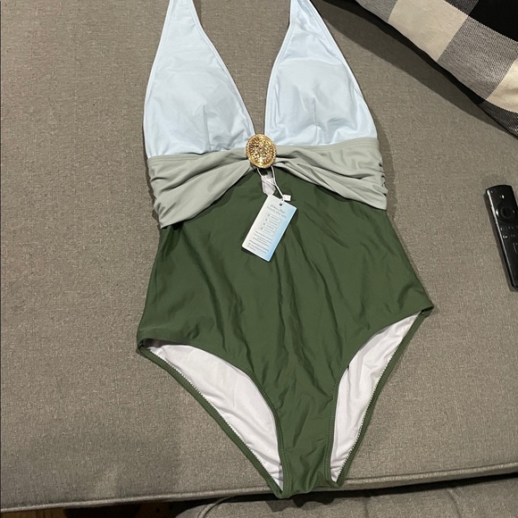 Eagerbuy Green and Light Blue Colorblock Swimsuit - Picture 8 of 13
